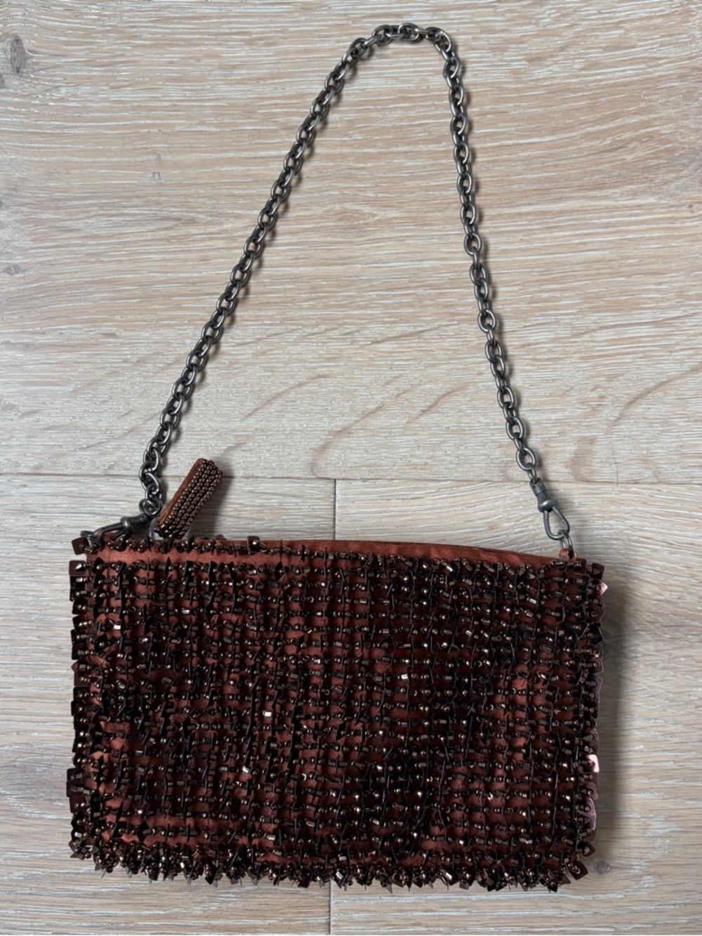 Inge Christopher Beaded Clutch Brown Evening Purse Chain Strap Y2K *V8